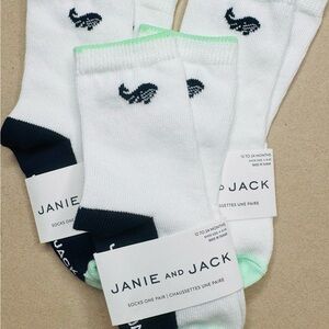 Janie and Jack White and Black Whale Socks with Green Trim